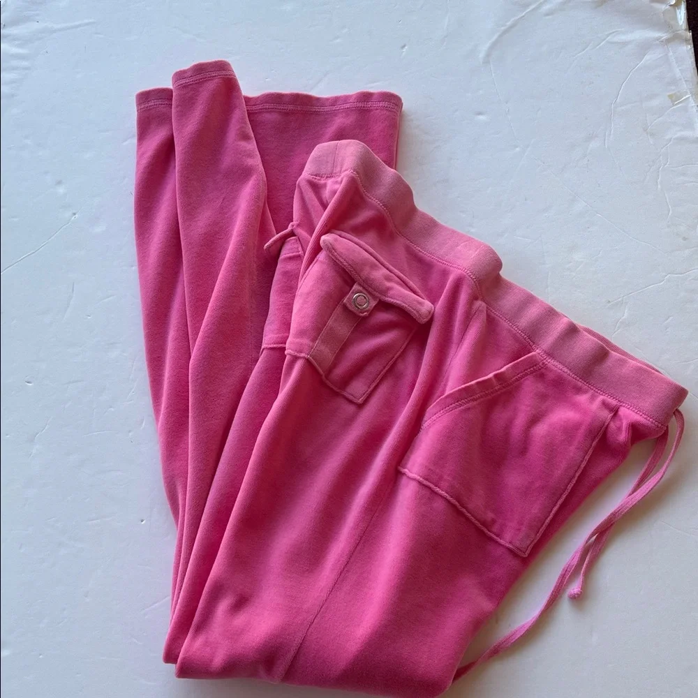 Vintage Juicy Couture Velour Y2k Tracksuit Pant Pink USA Flare Snapback Pocket M